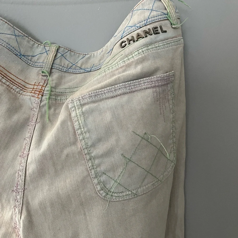 CHANEL Multicolor Embroidered Denim Jeans, Size 44 (Women) P40487V29445
